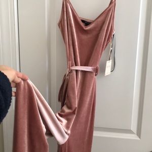 Floor length pick velvet jumpsuit